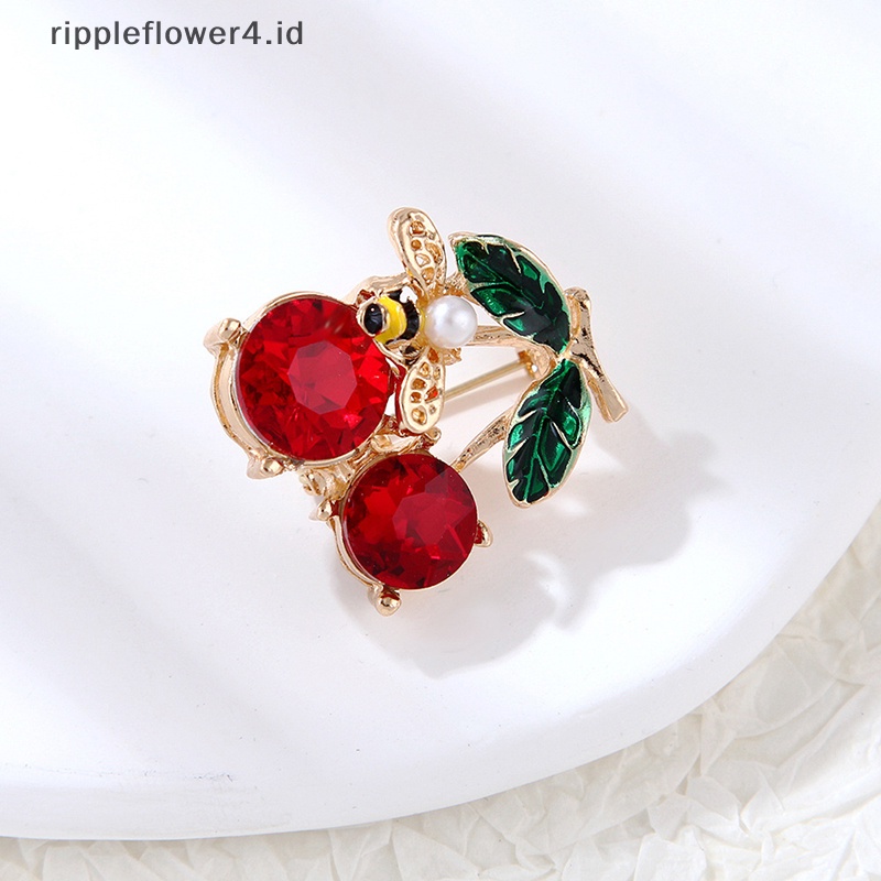 {rippleflower4.id} Bros Cherry Kristal Merah Untuk Wanita Enamel Klasik Buah Pernikahan Kasual Kantor Bros Pin Hadiah Perhiasan Hadiah~