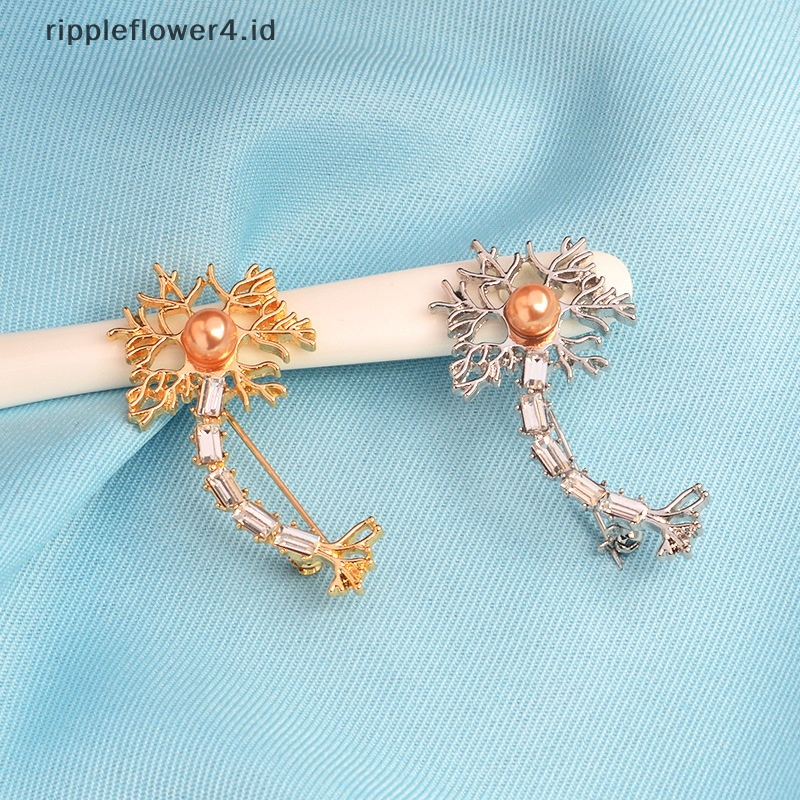 {rippleflower4.id} Pin Enamel Dengan Mutiara Dan Kristal Brain Neure Cell Badge Lapel Bros Jewelry~