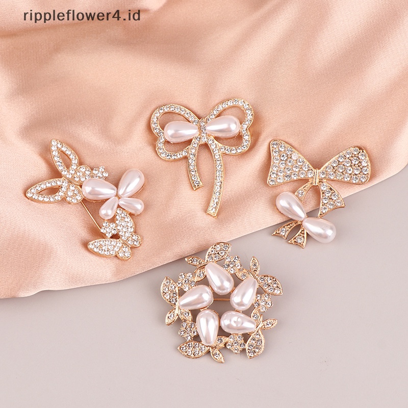 {rippleflower4.id} Berlian Imitasi Busur Kupu-Kupu Bros Untuk Wanita Ikatan Simpul Bros Pin Vintage Fashion Perhiasan Mutiara Bros Perlengkapan Pesta Hadiah~