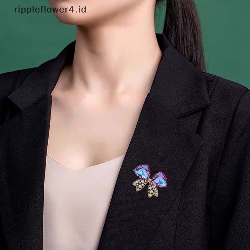 {rippleflower4.id} Bros Busur Kristal Untuk Wanita Fashion Perhiasan Berlian Imitasi Gadis Mutiara Pesta Kantor Bros Pin Hadiah~