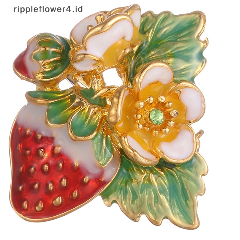 {rippleflower4.id} Enamel Strawberry Bros Pin Baju Kerah Buket Buah Bros Perhiasan Hadiah~