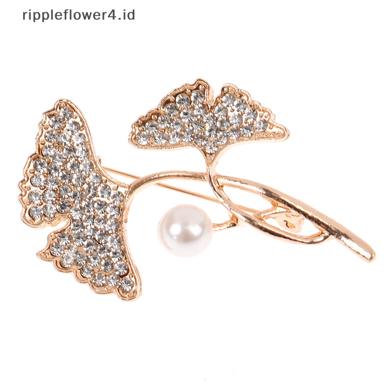 {rippleflower4.id} Mutiara Berlian Imitasi Daun Bros Wanita Pernikahan Kantor Bros Pin Hadiah Aksesoris~