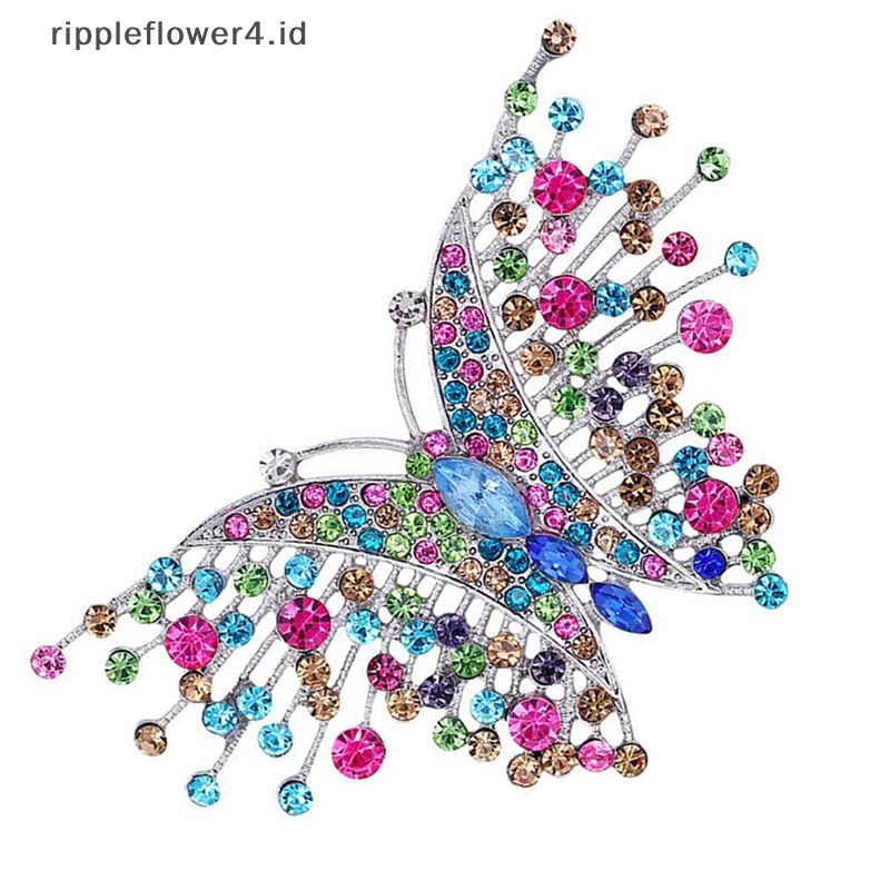 {rippleflower4.id} Bros Kupu-Kupu Berlian Imitasi Warna-Warni Untuk Perhiasan Pernikahan Wanita Mantel Brooch Pin~