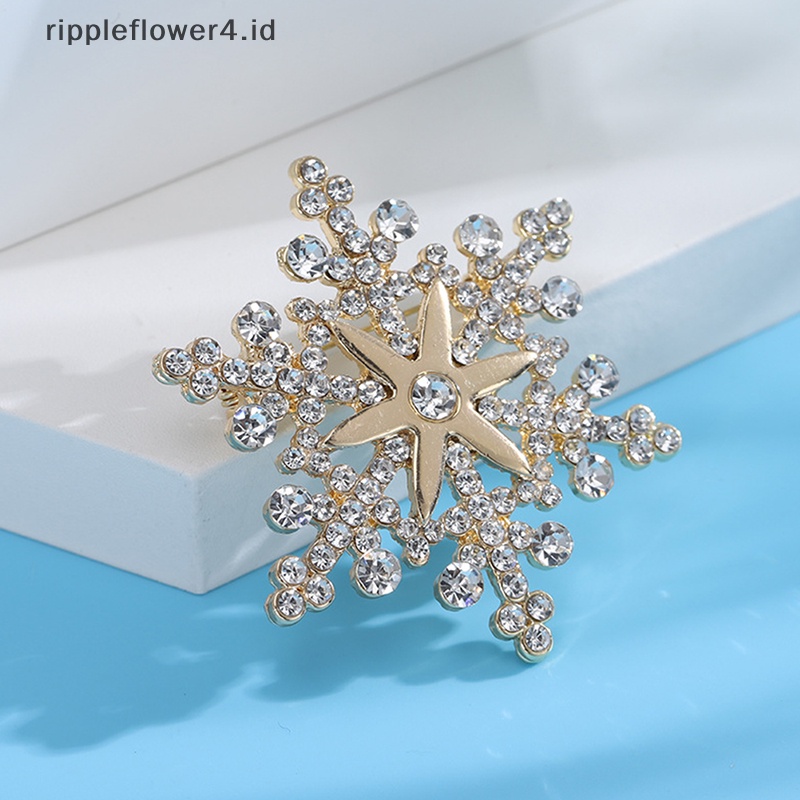 {rippleflower4.id} Fashion Pin Menawan Kristal Berlian Imitasi Bros Natal Snowflake Bros Natal Bros Hadiah~