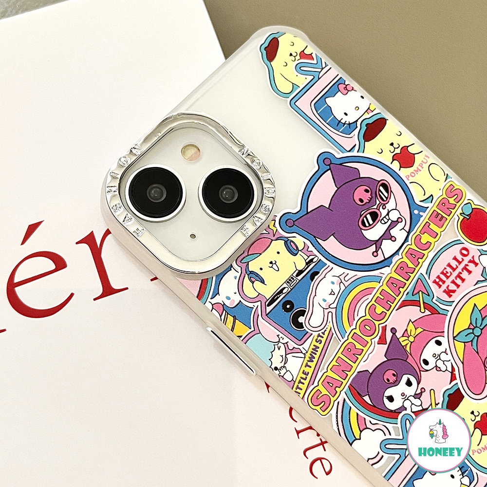 Casing Ponsel Karakter Sanrio Kartun Lucu Electroplated Untuk iPhone 14 Pro 13 12 11 Pro Max XR XS 8 7plus Colorful Graffiti Back Cover