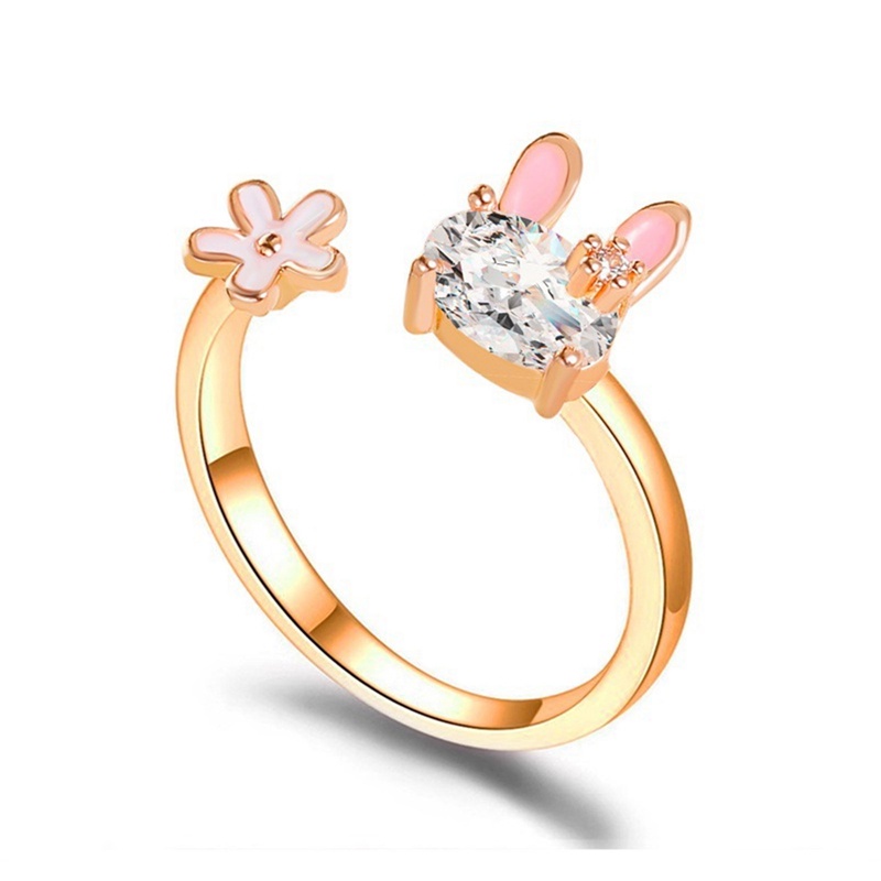 Hot Jual Fashion Perhiasan Cincin Wanita Kelinci Lucu Hewan Rings Pembukaan Adjustable Logam Cincin Baru Pink Perhiasan Hadiah