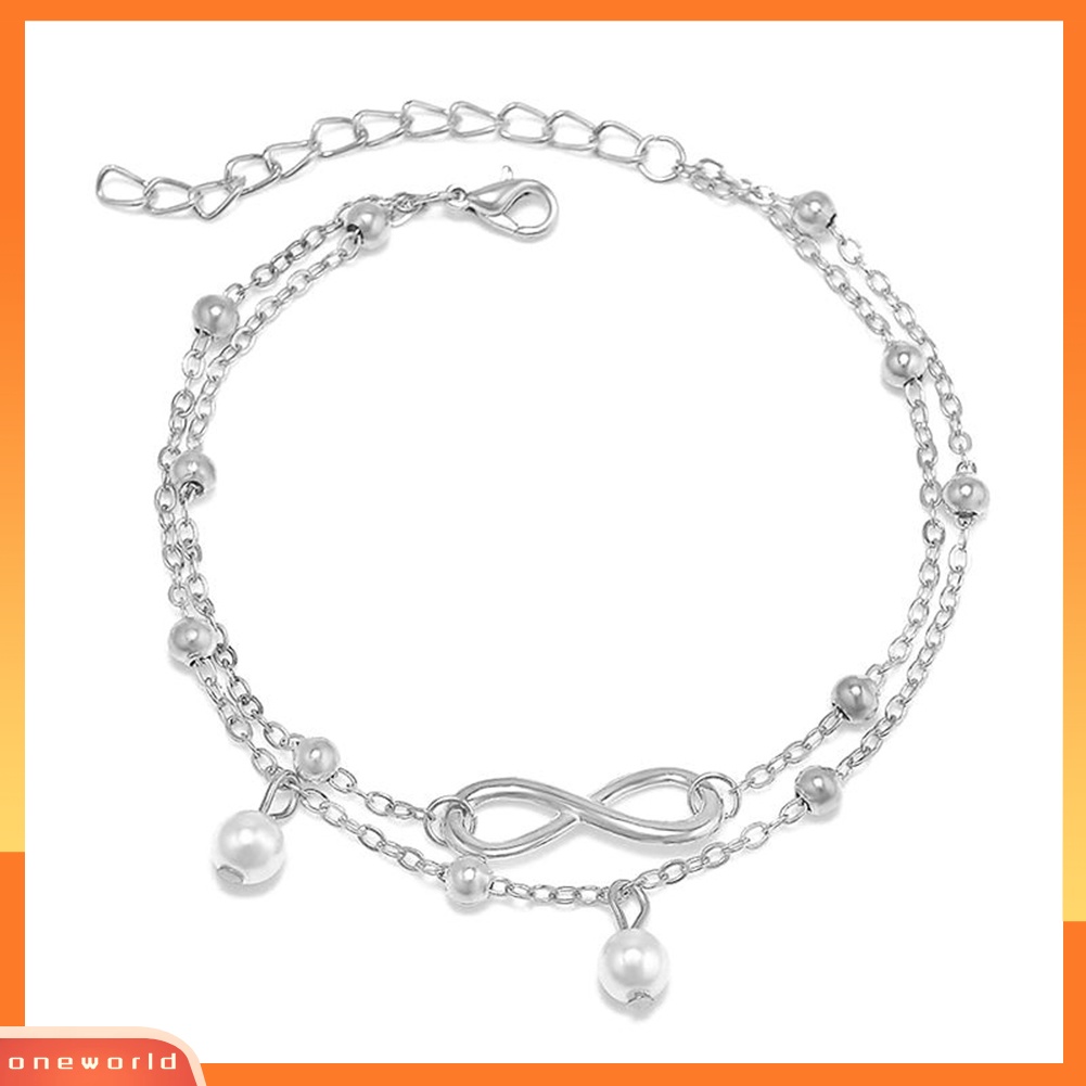 [WOD] Sandal Pantai Barefoot Infinity Charm Beads Gelang Kaki Double Layer Anklet