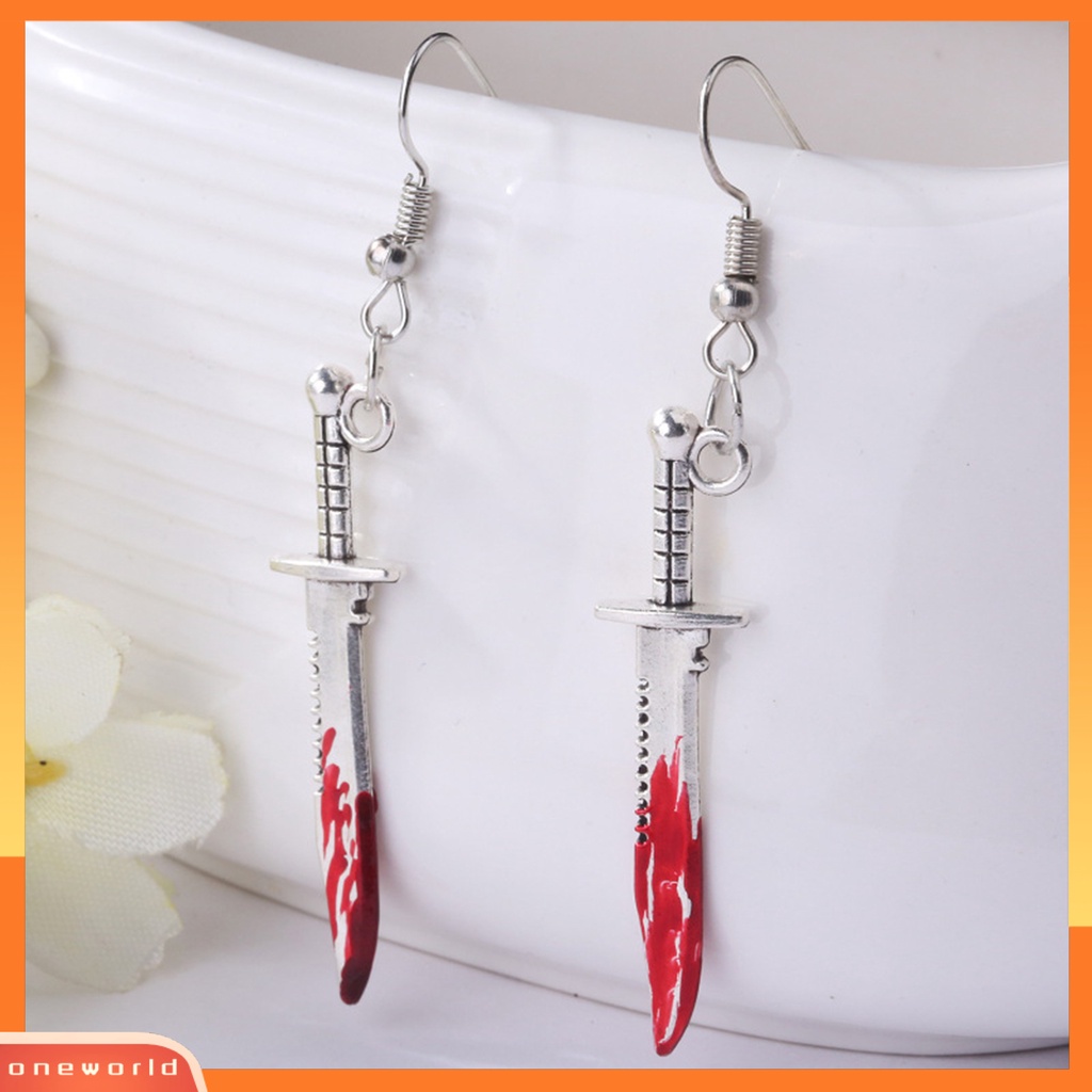 [WOD] 1pasang Anting Menjuntai Horrible Blood Scissors Jewelry Bloodstained Sword Kampak Gergaji Kait Anting Untuk Halloween