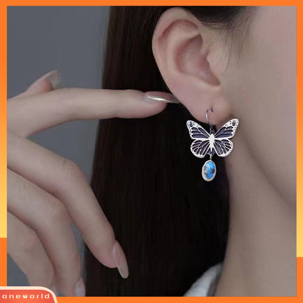 [WOD] 1pasang Menjuntai Anting Vintage Boho Buatan Pirus Geometris Temperamen Hias Hadiah Wanita Kupu-Kupu Liontin Anting Fashion Perhiasan Untuk Perjamuan