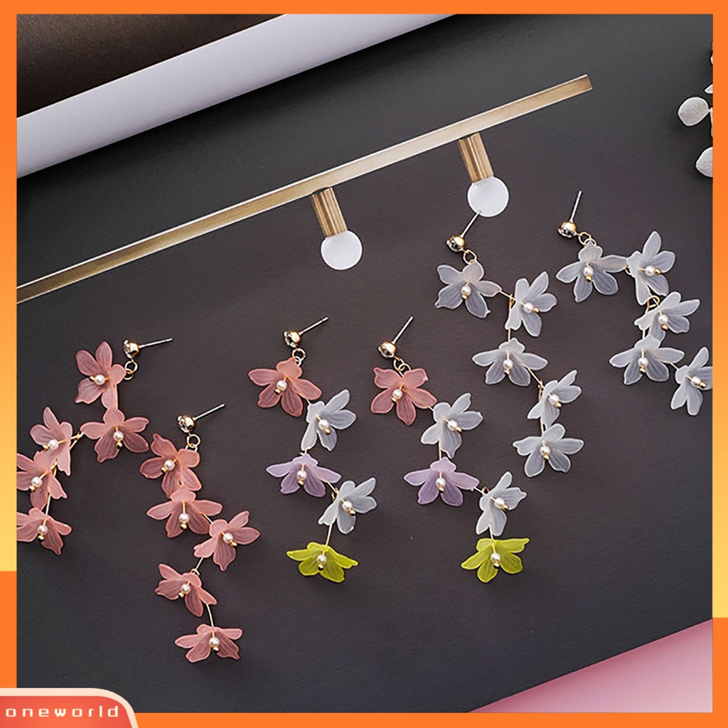[WOD] 1pasang Mutiara Imitasi Dekorasi Stud Earrings Berlian Imitasi Pengerjaan Halus Akrilik Bunga Rumbai Kait Anting Perhiasan Hadiah