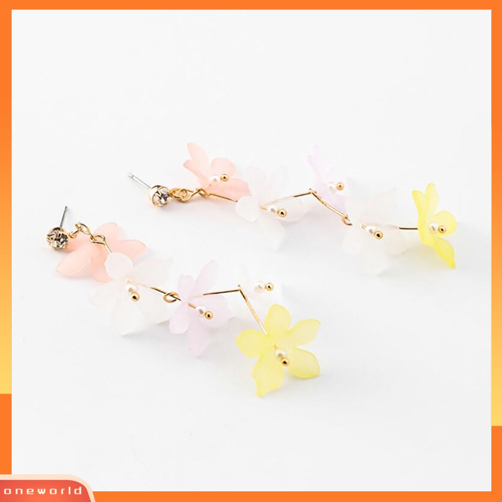 [WOD] 1pasang Mutiara Imitasi Dekorasi Stud Earrings Berlian Imitasi Pengerjaan Halus Akrilik Bunga Rumbai Kait Anting Perhiasan Hadiah