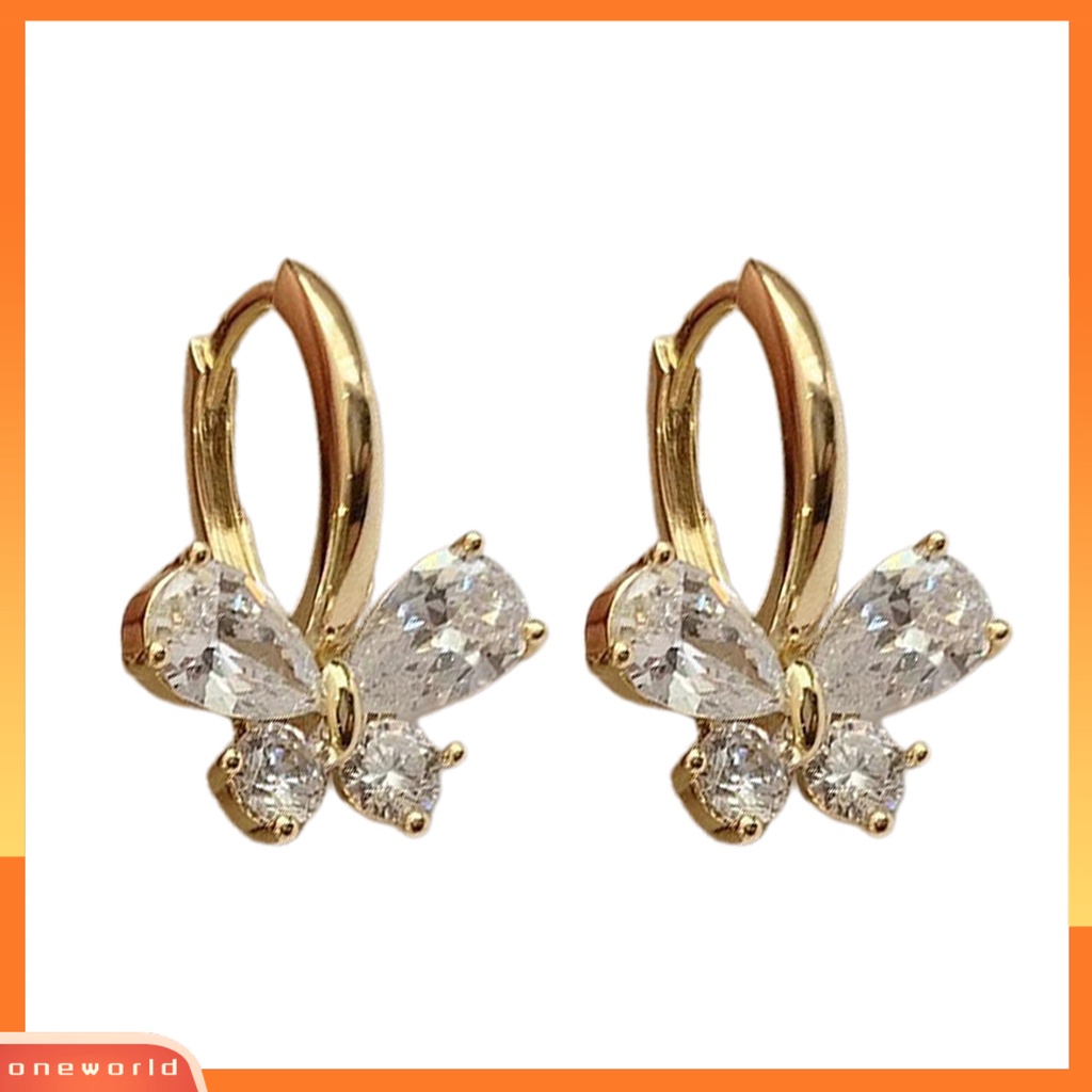 [WOD] 1pasang Anting Hoop Shiny Cubic Zirconia Temperamen Geometris Electroplating Hias Hadiah Wanita Kupu-Kupu Liontin Anting Perhiasan Fashion Untuk Perjamuan