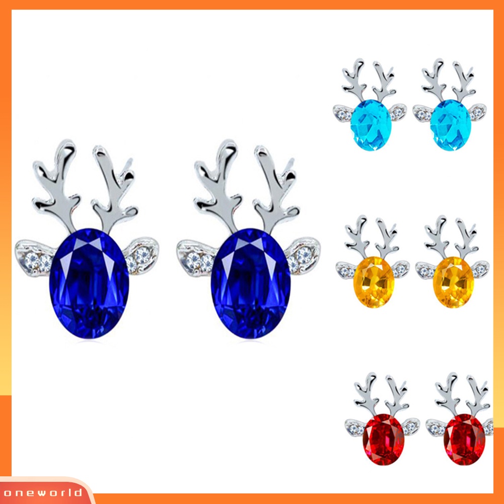 [WOD] Wanita Natal Faux Gemstone Hias 3D Tanduk Telinga Stud Anting Perhiasan Hadiah