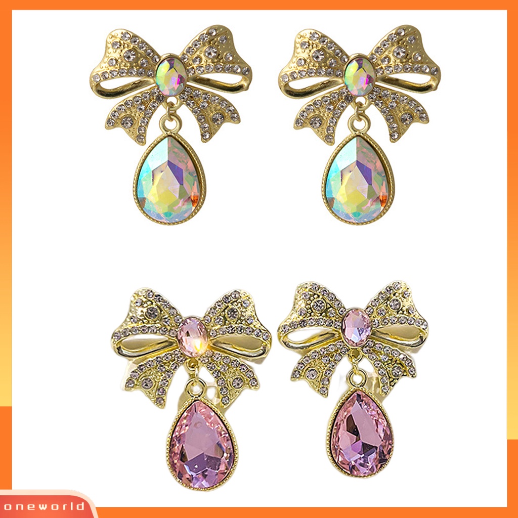 [WOD] Anting Menjuntai Warna-Warni Kristal Imitasi Tetesan Air Gaya Vintage Romantis Hadiah Mempesona Berlian Imitasi Ikatan Simpul Ear Studs Untuk Pesta