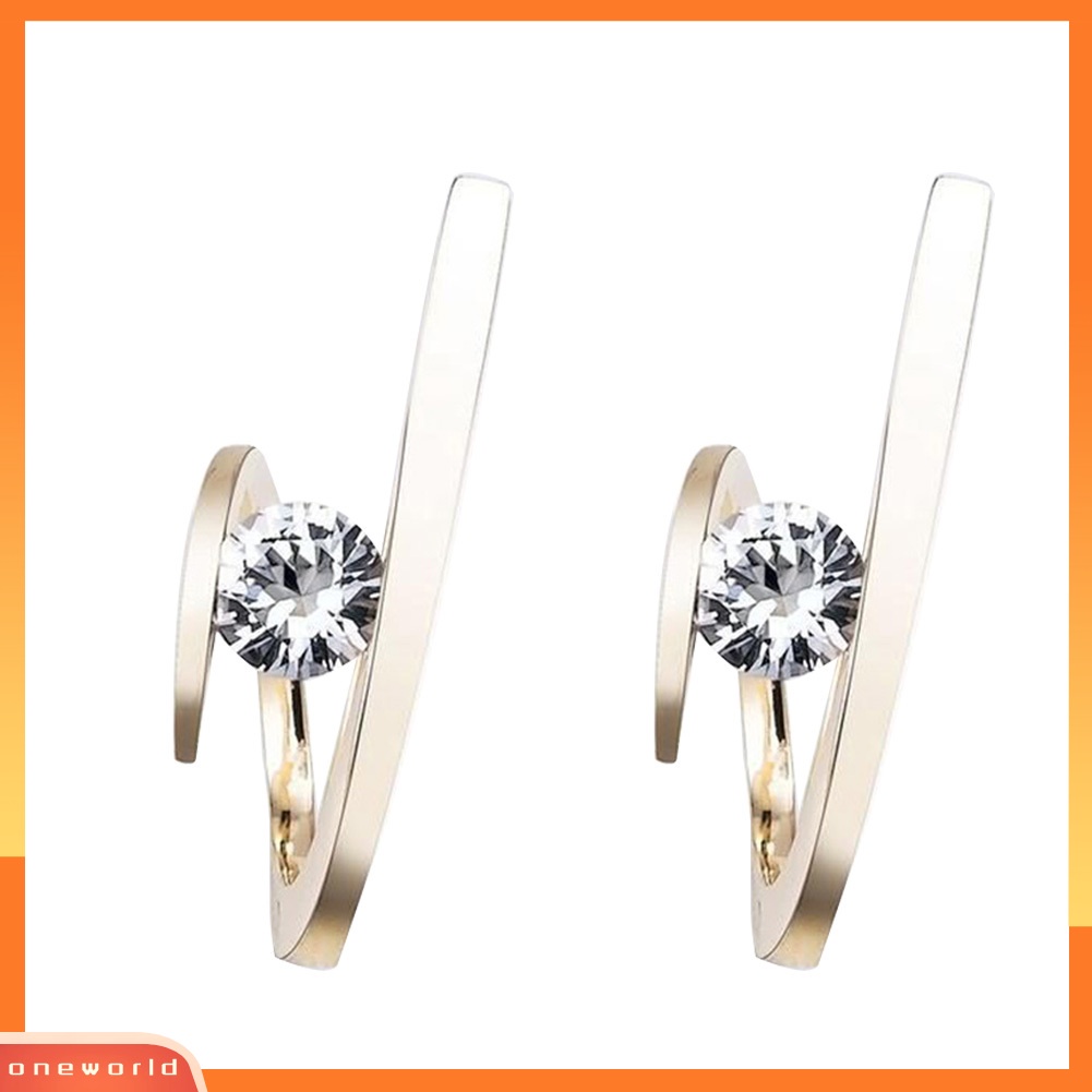 [WOD] Wanita Potongan Bulat Cubic Zirconia Geometris Ear Stud Earrings Pesta Perhiasan Hadiah