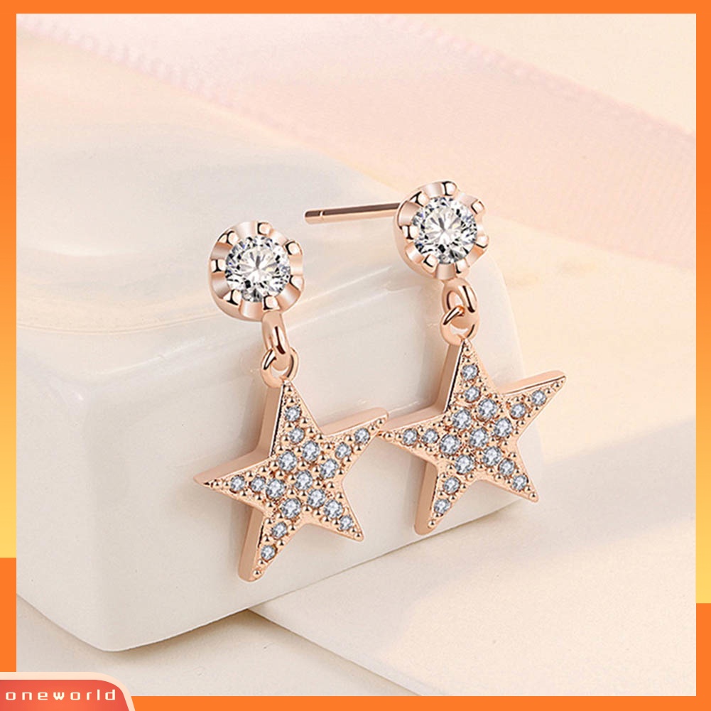 [WOD] Wanita Cubic Zirconia Bintang Berujung Lima Menjuntai Ear Stud Earrings Perhiasan Hadiah