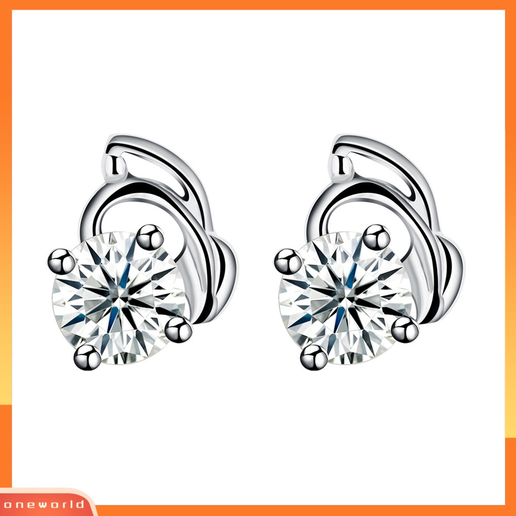 [WOD] 1pasang Anting Wanita Cubic Zirconia Halus925Silver Shiny Silver Color Stud Earring Untuk Outdoor