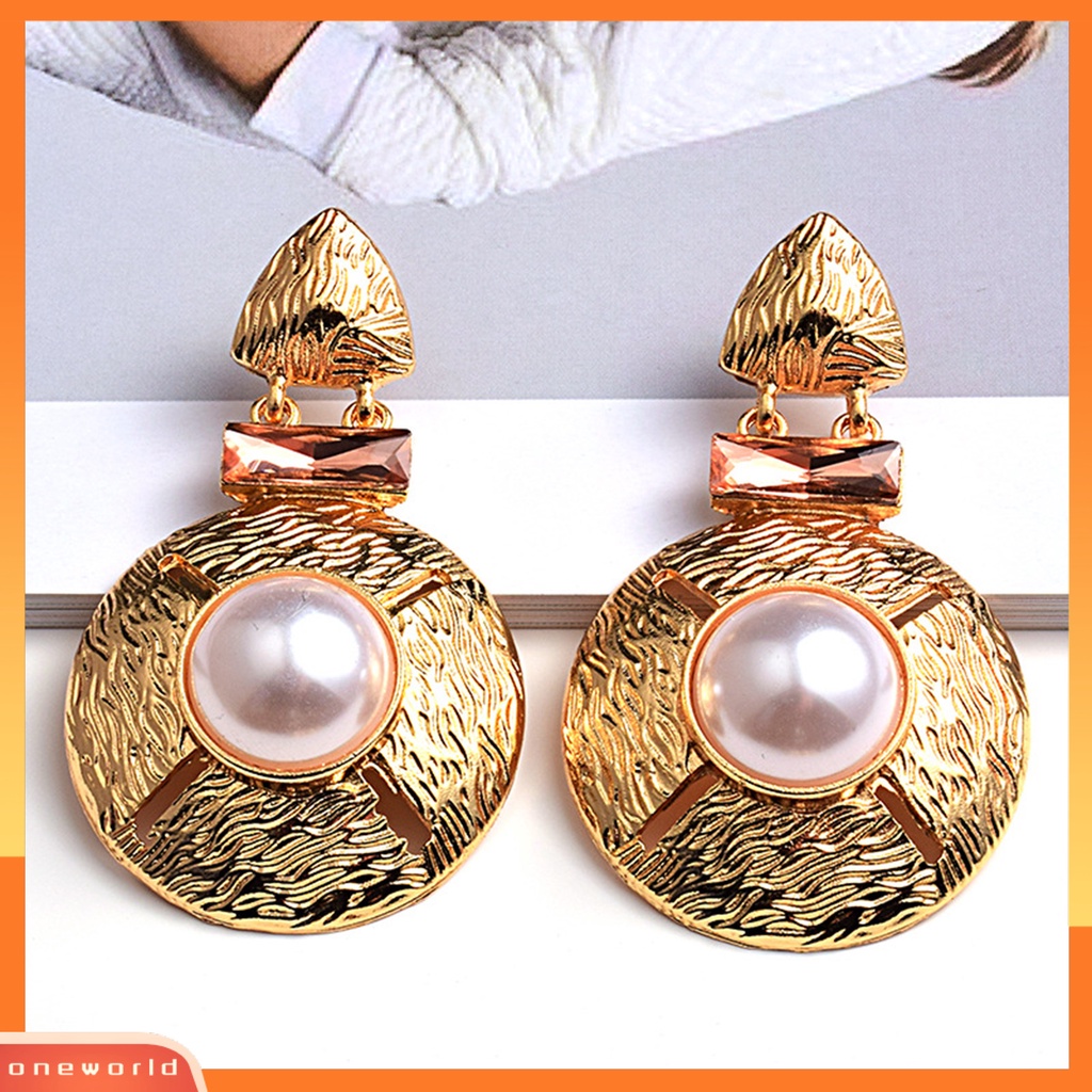 [WOD] 1pasang Anting Wanita Bulat All-match Alloy Mutiara Imitasi Berlebihan Drop Earring Untuk Belanja