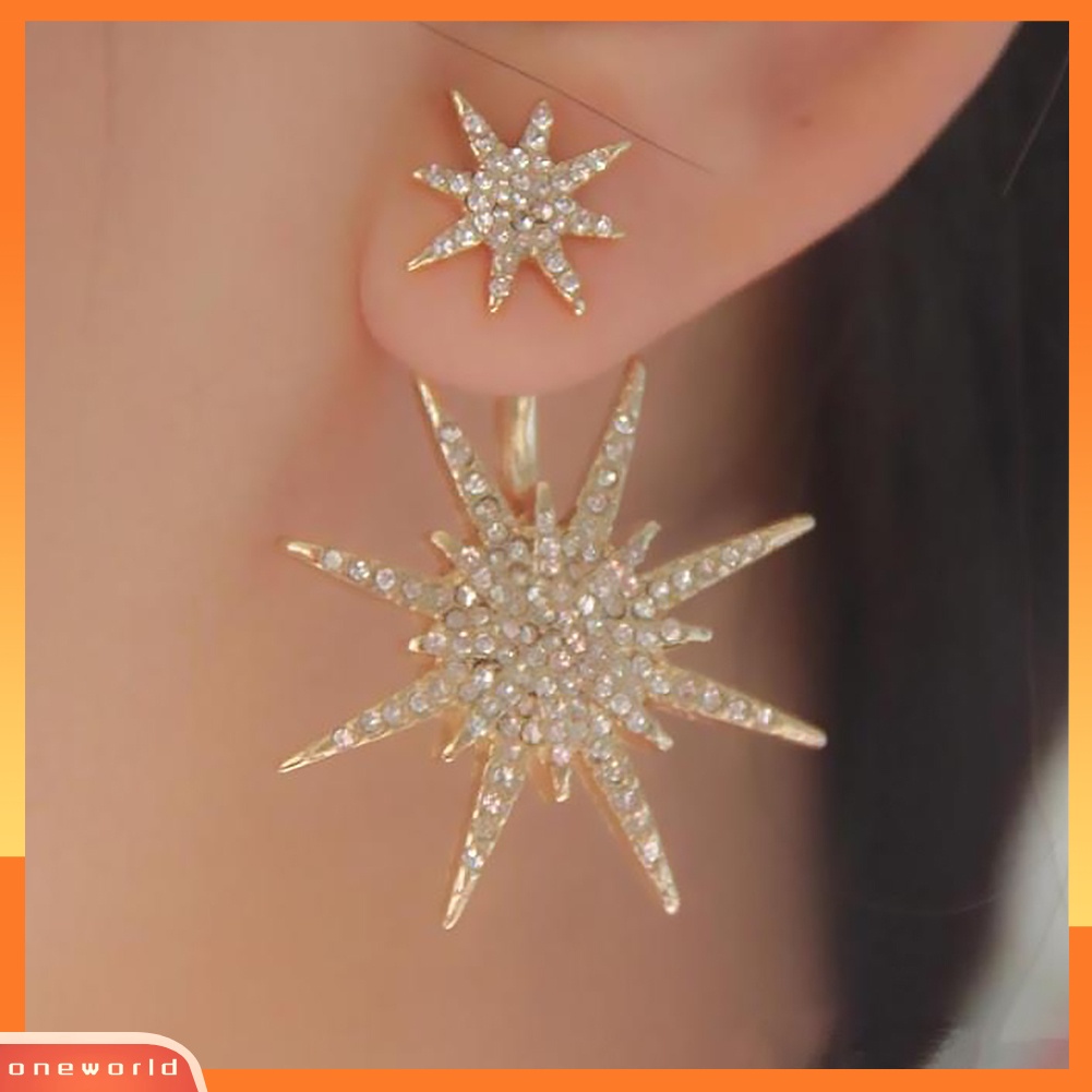 [WOD] 1pc Hexagram Snowflake Pendant Full Berlian Imitasi Bertatahkan Wanita Stud Earrings Hadiah