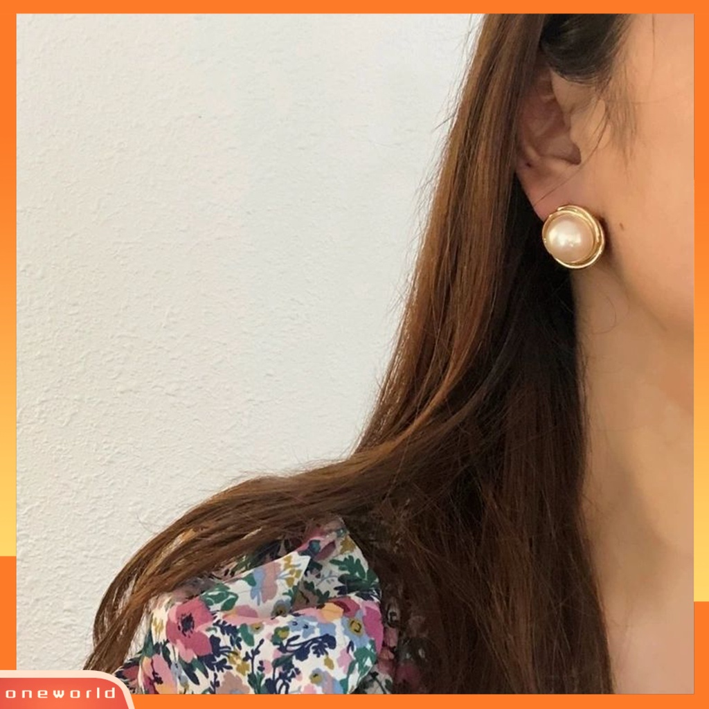 [WOD] 1pasang Anting Pejantan Mutiara Imitasi Kilau Cerah Perhiasan Electroplating Gaya Korea Ear Studs Hadiah Ulang Tahun