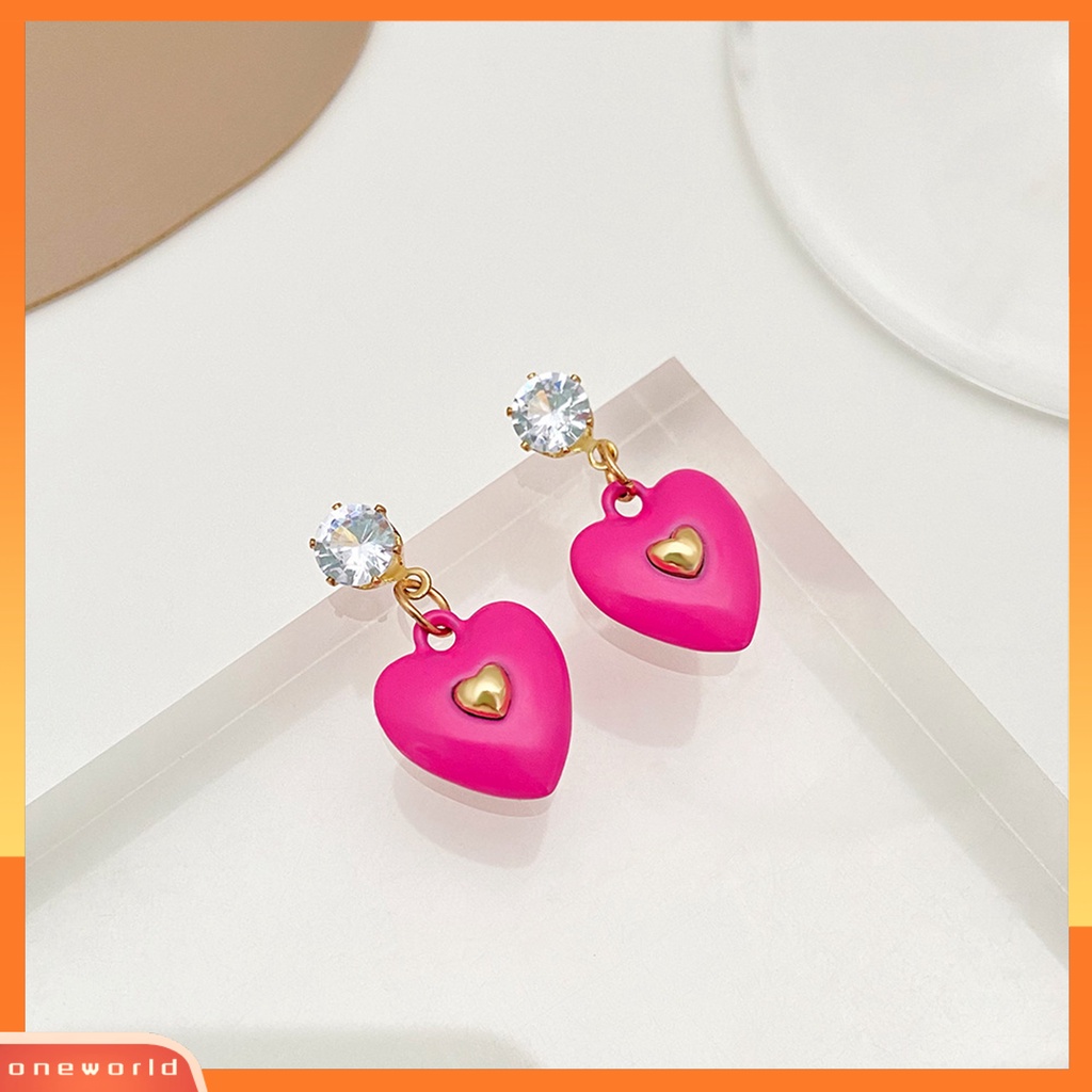 [WOD] 1pasang Anting Wanita Hati Cubic Zirconia Perhiasan Tetes Minyak Warna Cerah Menjuntai Anting Hadiah Ulang Tahun