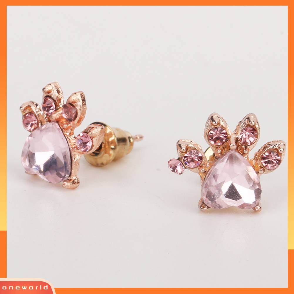 [WOD] Cute Cubic Zirconia Hias Kucing Paw Stud Anting Wanita Tindik Perhiasan Hadiah