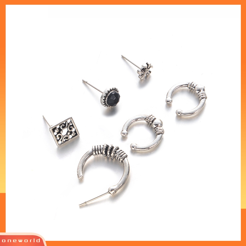 [WOD] 6pcs /Set Boho Antik Klip Telinga Stud Anting Wanita Pesta Perhiasan Hadiah Natal