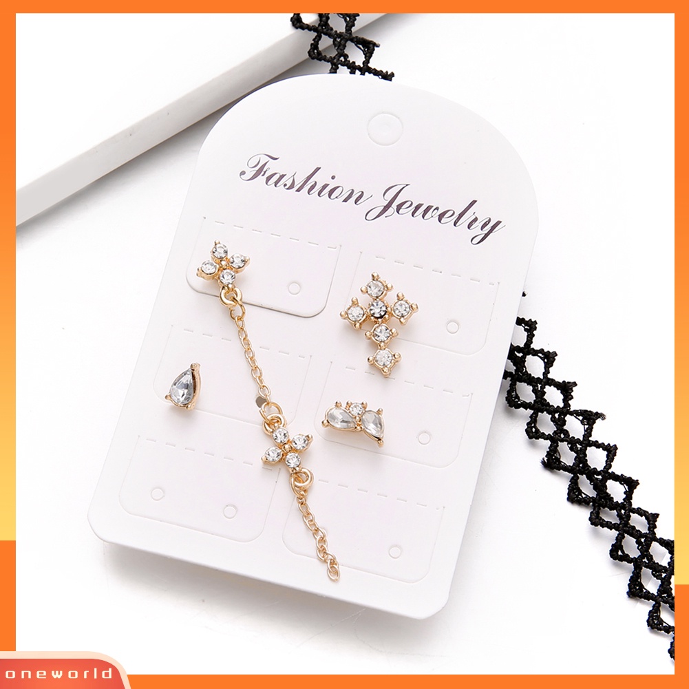 [WOD] 4 Pcs Berlian Imitasi Mengkilap Cross Rumbai Wanita Anting Perhiasan Pesona Pesta Ear Studs