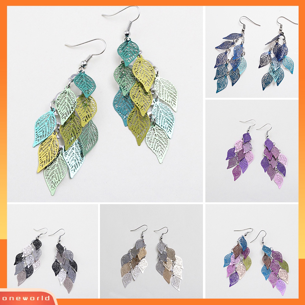 [WOD] Lady Colorful Multi Layers Daun Berongga Elegan Kait Anting Perhiasan Decor