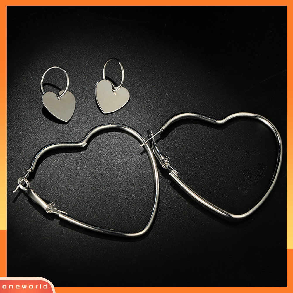 [WOD] 1pasang Fashion Wanita Pesta Perhiasan Dekorasi Cinta Hati Desain Menjuntai Hoop Earrings