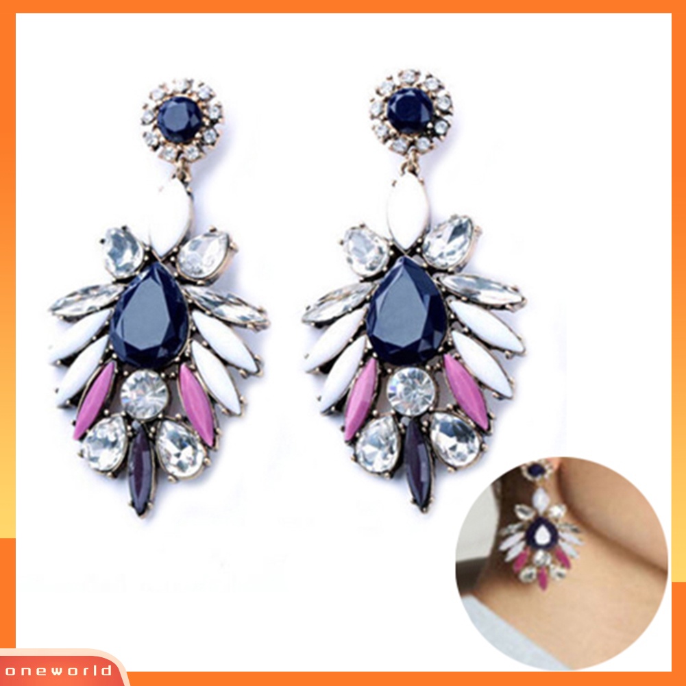 [WOD] Wanita Fashion Berlian Imitasi Mengkilap Pesona Flossy Statement Stud Menjuntai Anting-Anting