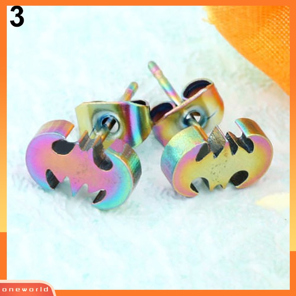 [WOD] Pria Wanita Punk Kelelawar Stainless Steel Srew Kembali Telinga Stud Anting Telinga Perhiasan