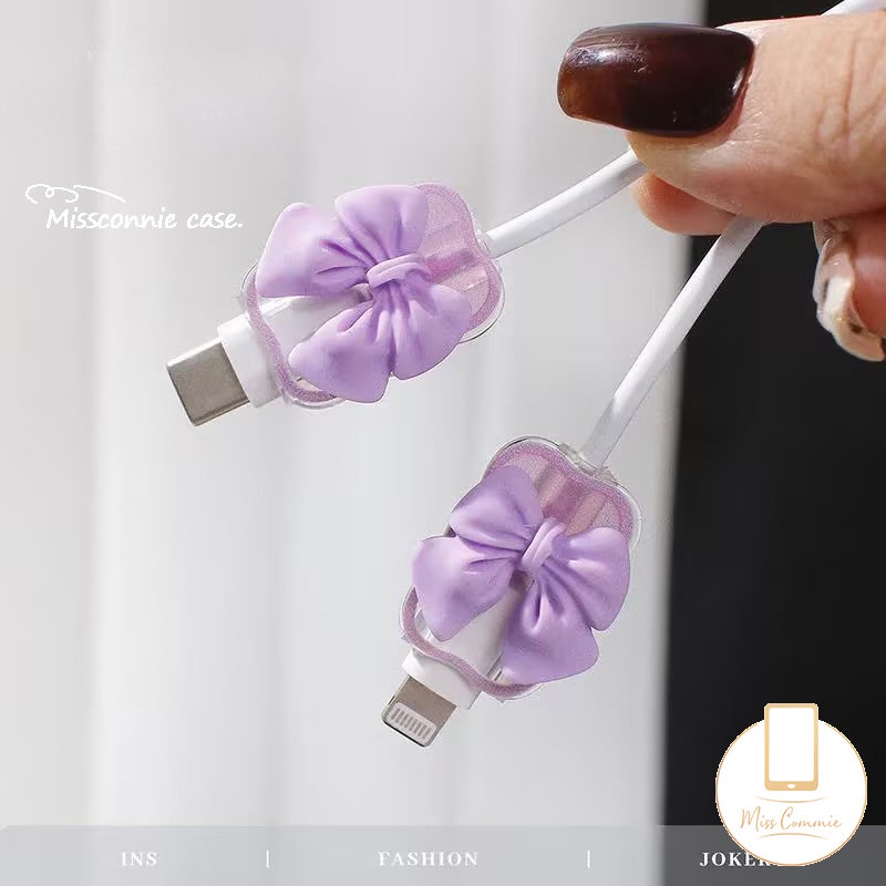 Kartun 3D Ikatan Simpul Gradien Macaron Warna Permen Bergelombang Pinggiran Charger Pelindung Set Kompatibel Untuk Apple 18/20W Adaptor Charger Dengan Penutup Pelindung Gigitan Kabel