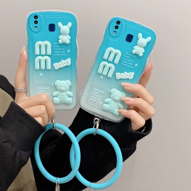 Andyh Desain Baru Untuk Samsung Galaxy A20 A30 Case 3D Cute Bear+ Solid Color Bracelet Fashion Premium Gradient Soft Phone Case Silikon Shockproof Casing Pelindung Penutup Belakang