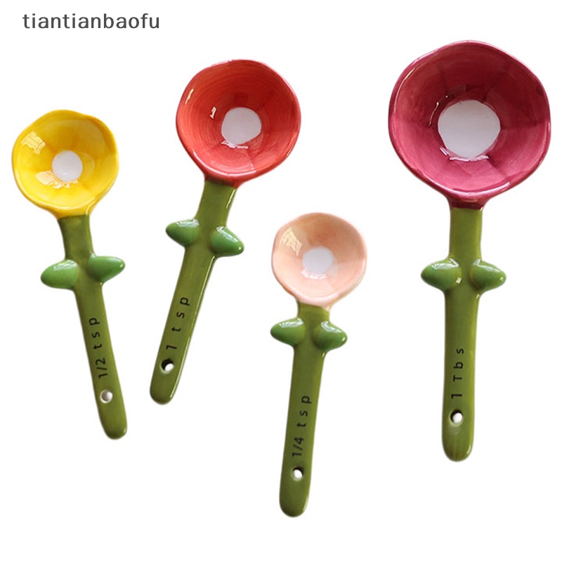 [tiantianbaofu] Sendok Takar Kaktus Keramik Dengan Holder Set Baking Measuring Spoons Butik