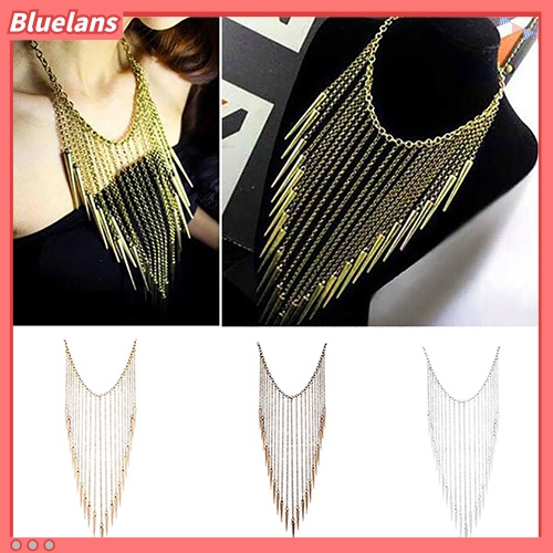 [BLS] Fashion Wanita Paku Keling Panjang Rumbai Liontin Kalung Punk Kerah Perhiasan Hadiah