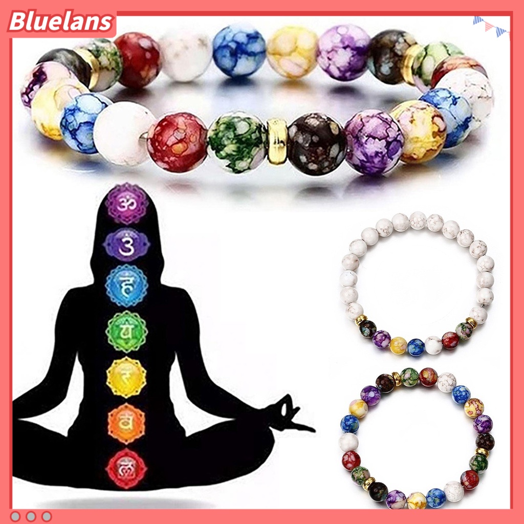 [BLS] Gelang Manik-Manik Warna-Warni Tali Elastis Adjustable All-match Hadiah Hias Faux Volcanic Agate Stone Energy Bangle Fashion Charm Untuk Pacaran