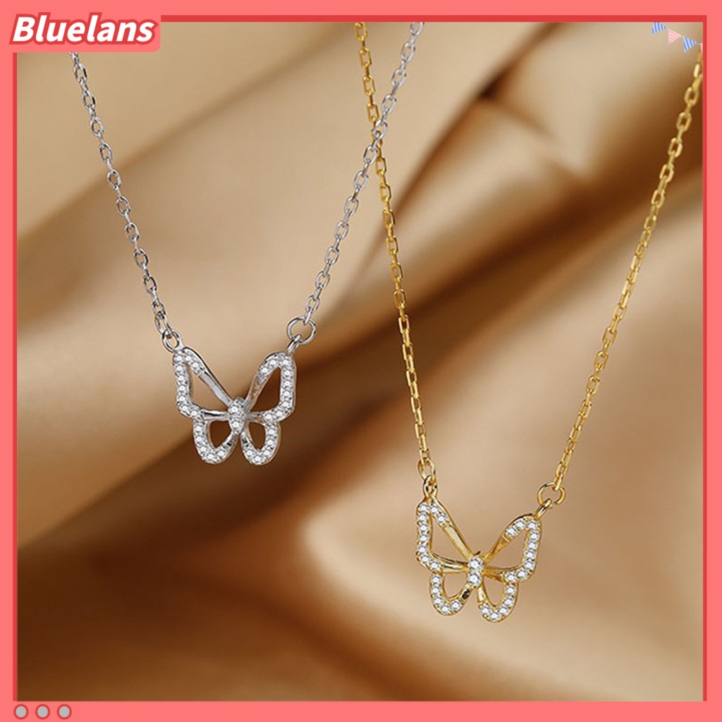 [BLS] Wanita Kalung Hollow Out Kupu-Kupu Perhiasan Ins Gaya Rhinestones Choker Necklace Untuk Pakaian Sehari-Hari