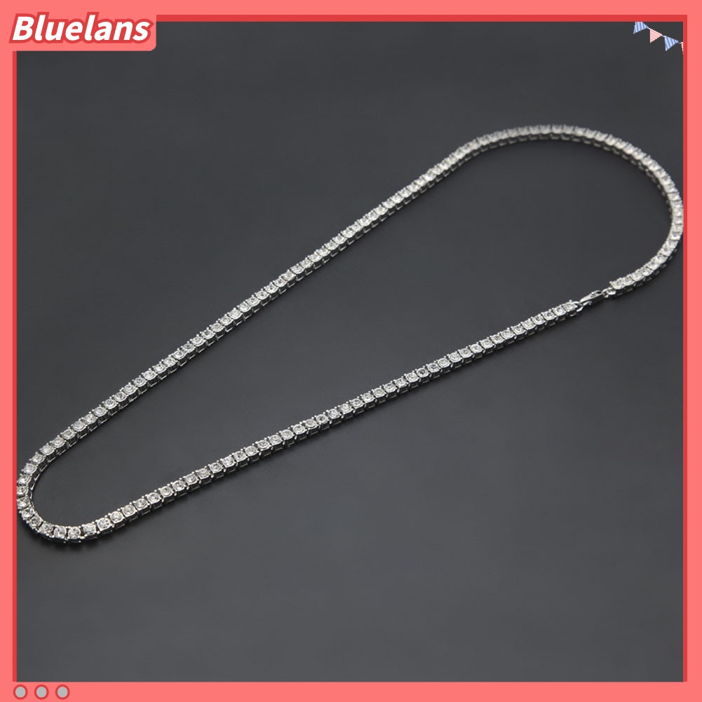 [BLS] Pria Full Cubic Zirconia Bertatahkan Rantai Panjang Kalung Hip Hop Pesta Perhiasan Hadiah
