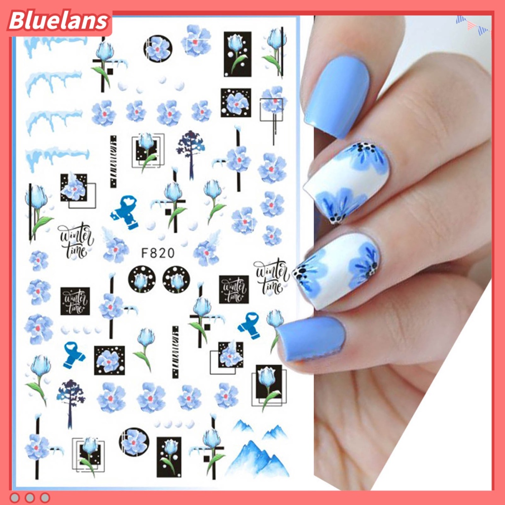 [BLM] Stiker Kuku Glitter Efek 3D Ultra Tipis Dekorasi Stiker Sparkly Geometri Daun Decals Untuk Manicure