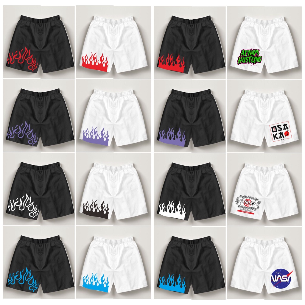 Boxer pria motif api kuning merah putih biru white red yelow purple bahan loto boxer loto