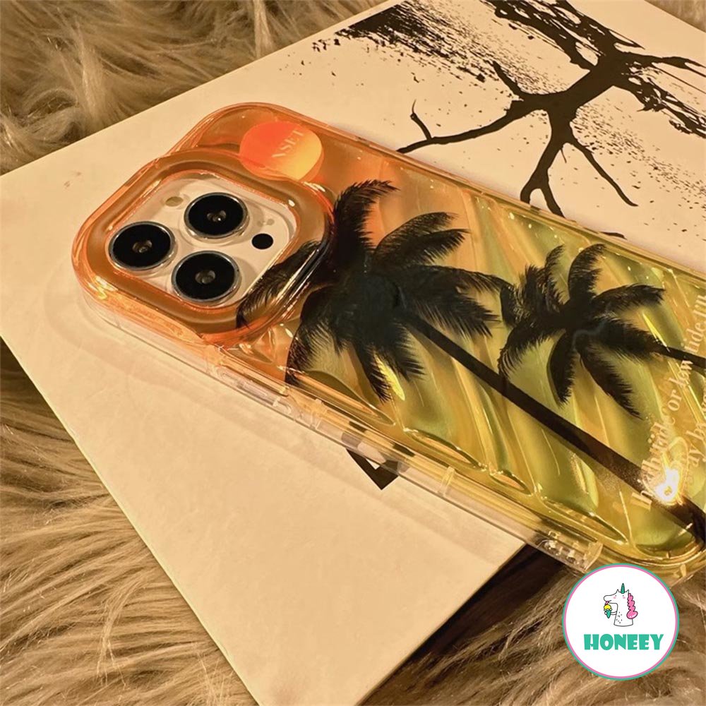 IPHONE Sunset Coconut Tree Case Untuk Iphone14 13 12 Pro Max11Fashion Laser Reflektif Shockproof Bening Sarung Hp