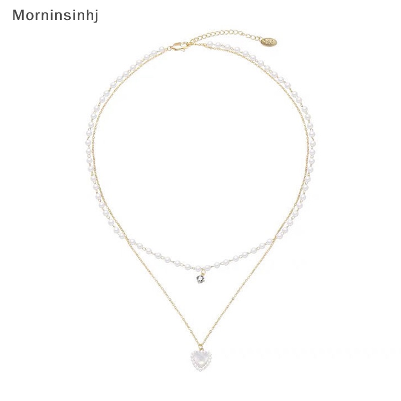 Mornin Fashion Cinta Lucu Berbentuk Hati Liontin Kalung Rantai Mutiara Shiny Aesthetic Jewelry Choker Untuk Wanita Pesta Pernikahan Perhiasan Hadiah id