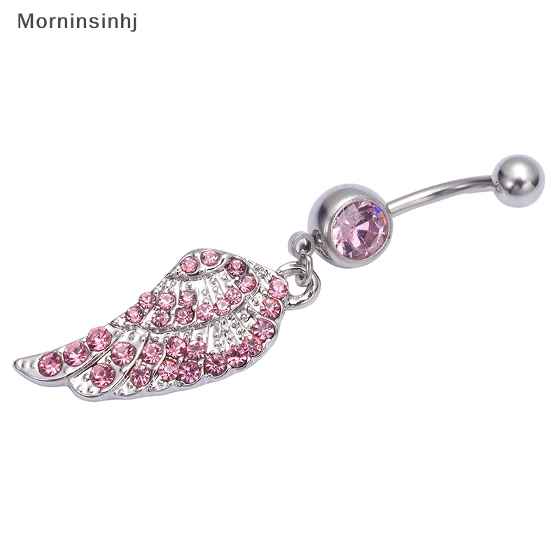 Mornin Kristal Zirkon Sayap Pusar Cincin Stainless Steel Belly Button Rings Woman Fashion Perhiasan Tubuh Hadiah id