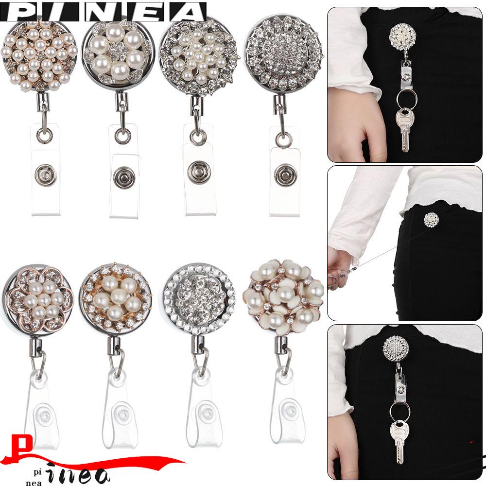 Nanas 1pc Badge Holder Perlengkapan Kantor Fashion Klip Ditarik Alat Tulis Lanyard Pola Mutiara