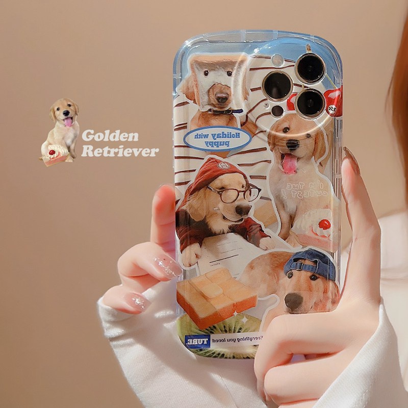 IPHONE Indah!Casing TPU Soft Anjing Emas Kecil iP Iphone14+Plus 11 12 13 Pro Max IMD FTD Casing Apple