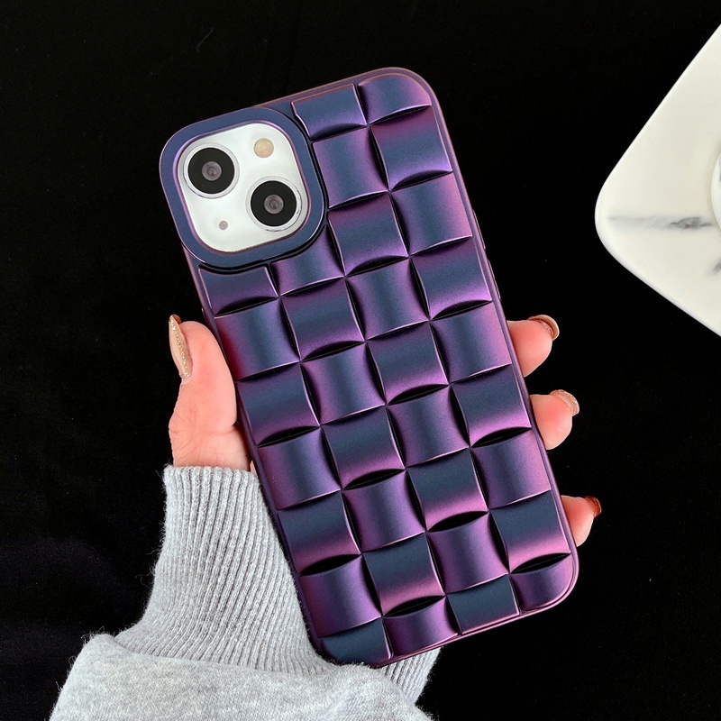 IPHONE Casing Ponsel plating Kotak-Kotak Motif Anyaman 3D Untuk Iphone11 12 13 14 Pro max 6 7 8 14 plus XR X XS XSMAX Silikon Lembut shockproof cover