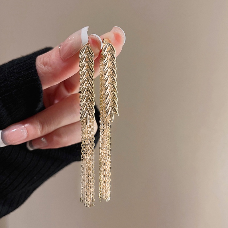 Jarum Perak Emas Gandum Fringe Menjuntai Anting Gaya Logam Panjang Stud Earrings Fashion Perhiasan Baru Untuk Wanita Gadis Aksesoris