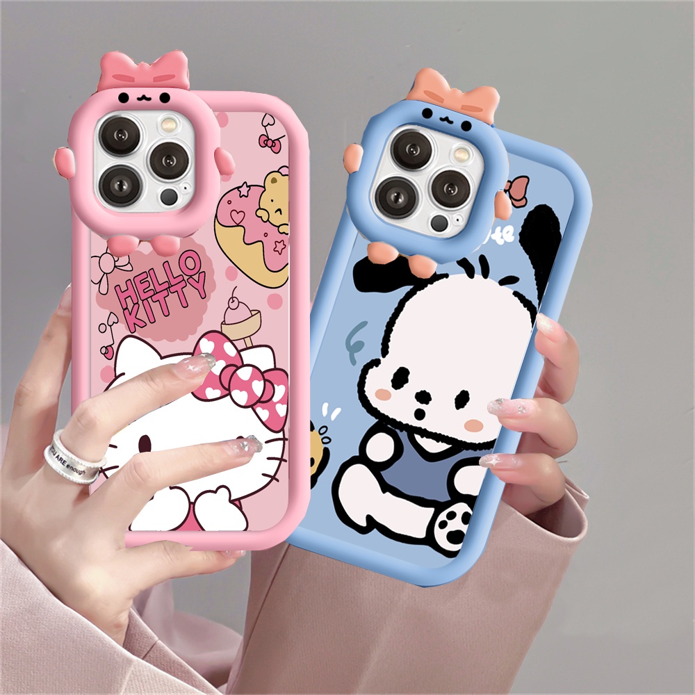 Casing for iPhone 12 13 14 Pro Max 12 13 Mini 14 Plus 3D Bow Little Monster Cute Cartoon Kitty Cat P