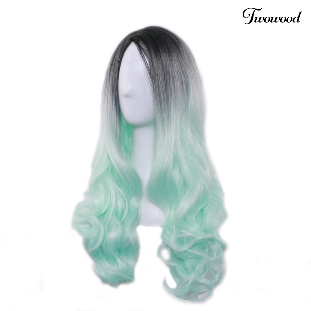 Twowood Charming Gradient Color Panjang Keriting Wanita Rambut Wig Dyed Sintetis Sopak